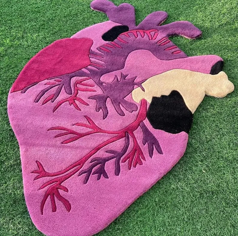 Red and Pink Heart Rug Anatomical Hand-Tufted Hand Made For Kids Room Customized
