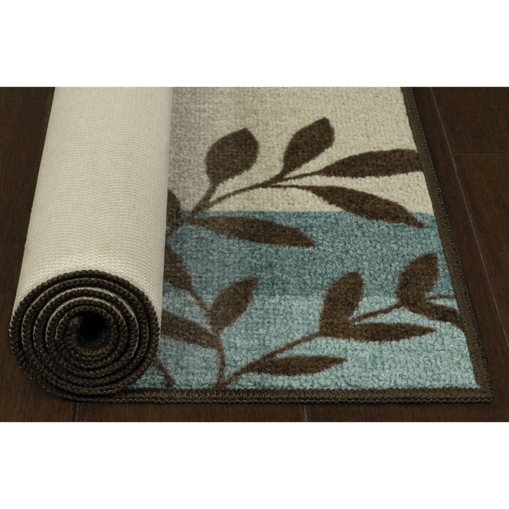 AREA RUGS Traditional Leaf Block Blue Brown Print Multiple Sizes