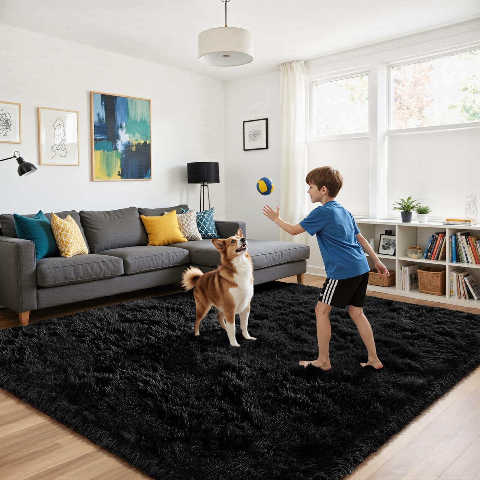 Fluffy Rug Shag Area Rug, Black 2×4 Rugs 2′ x 4′ (Rectangular),