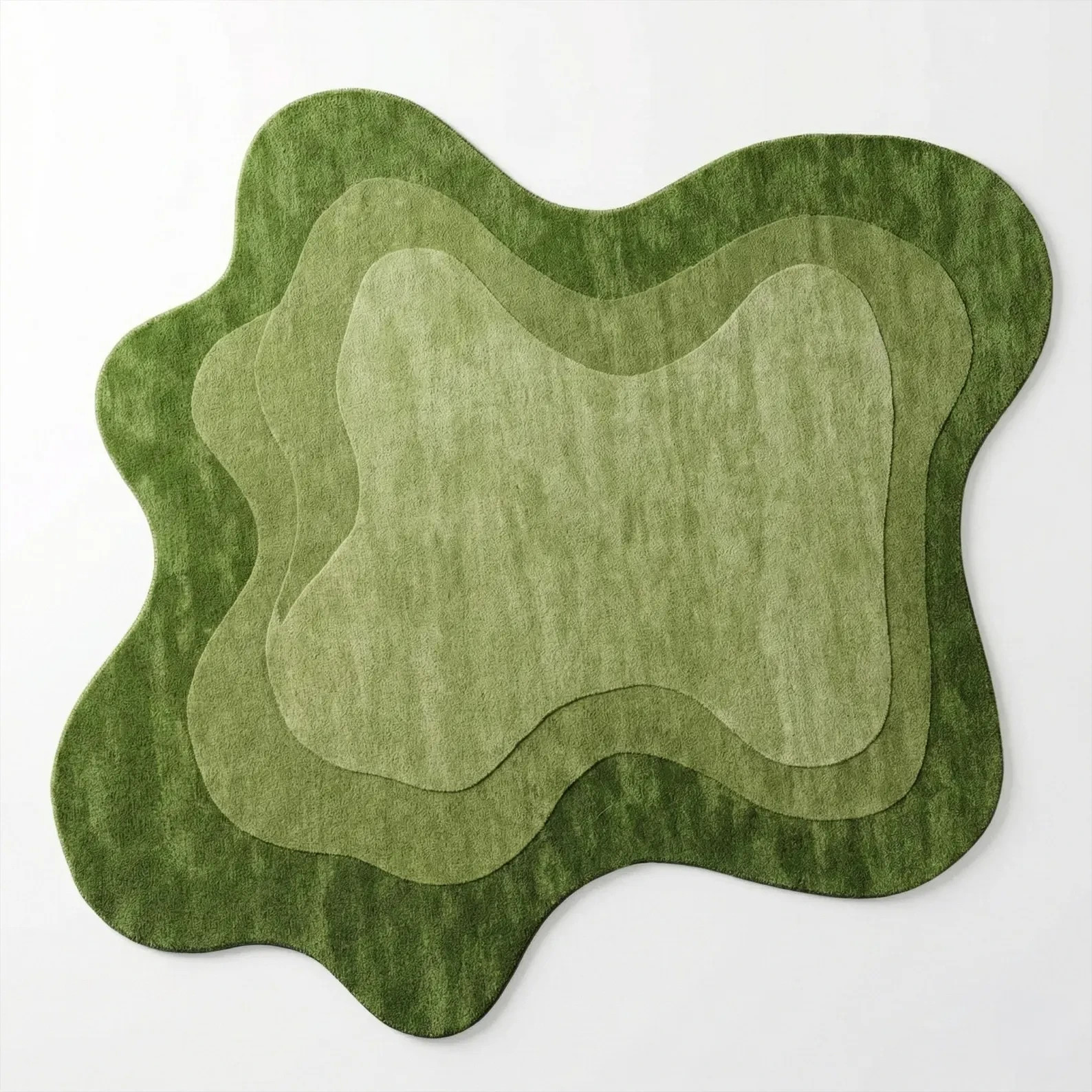 Green Irregular Tufted Wool Rug, Abstract Organic Shape Living Room Rug
