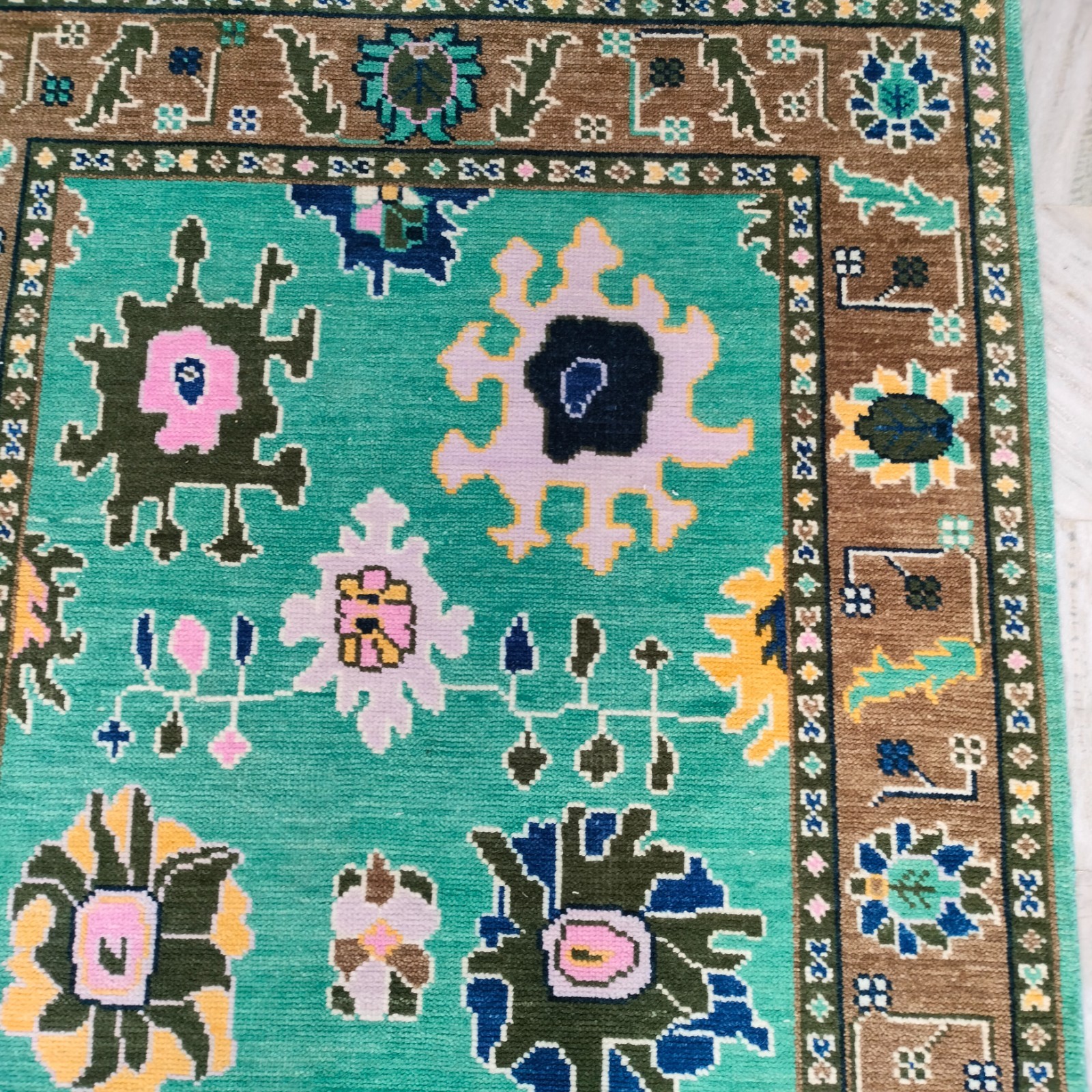 Sage Green Rug Indo Oushak Rug Turkish Hand-knotted wool Rug Home Decor area Rug