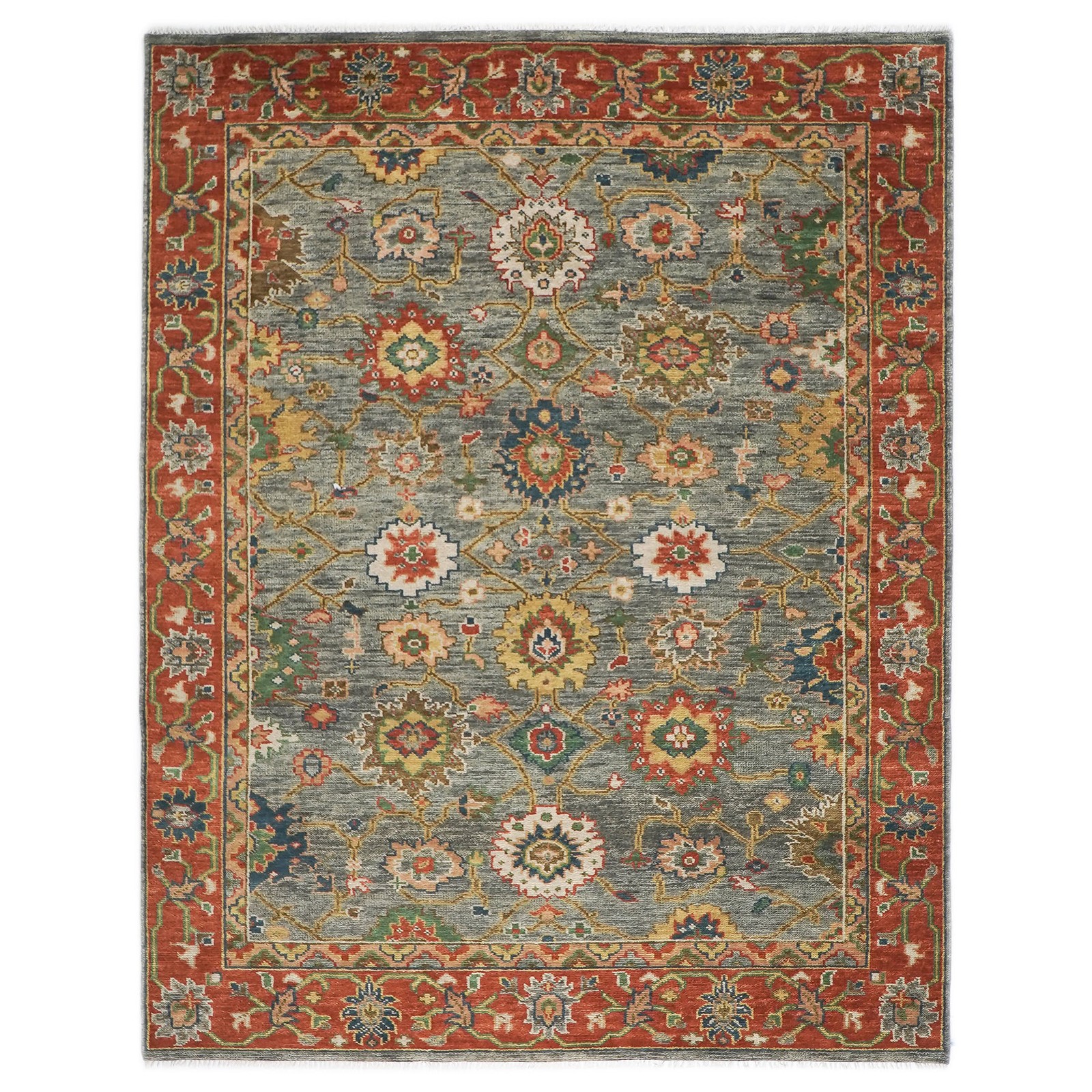 9×12’1” Hand Knotted Wool Blue, Gray Oushak Arts & Crafts Rug