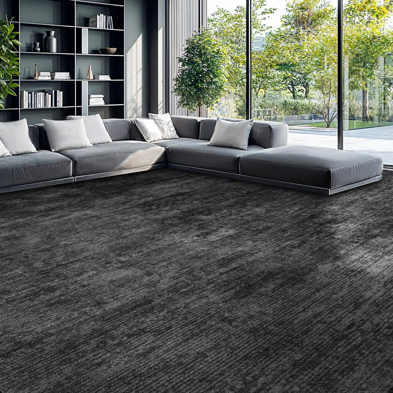 LIANLAM Washable Rug 9×12 Area Rugs for Living 9′ x 12′ (Rectangular), Black