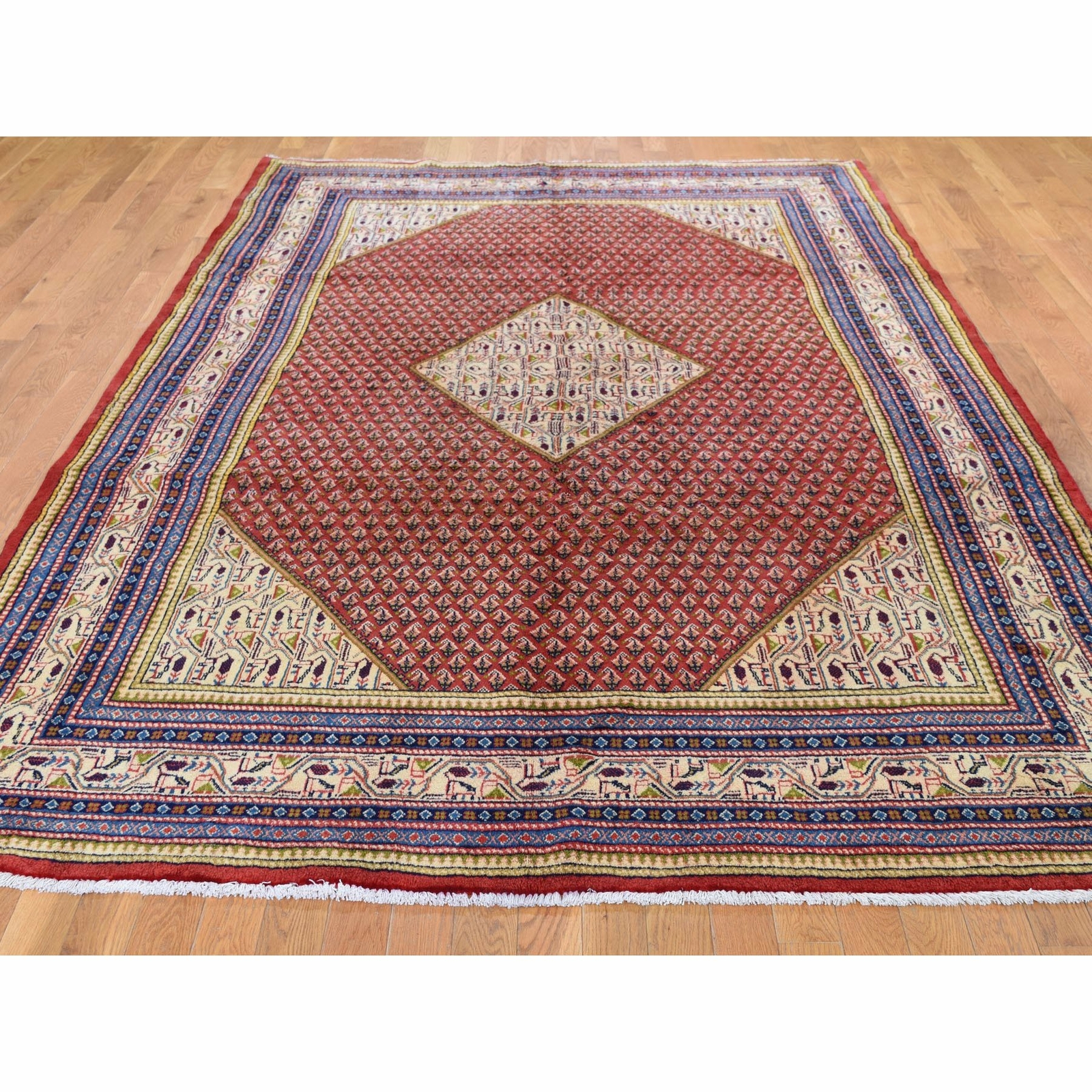 6’7″x10’2″ Red New Farsian Saroogh Mir Full Pile HandKnotted Oriental Rug R47424