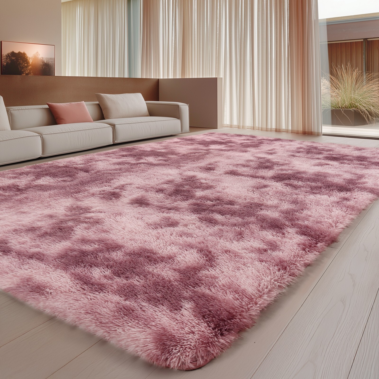 Large Size Shaggy Fluffy Area Rugs Carpets Living room Bedroom Tie-dye Purple