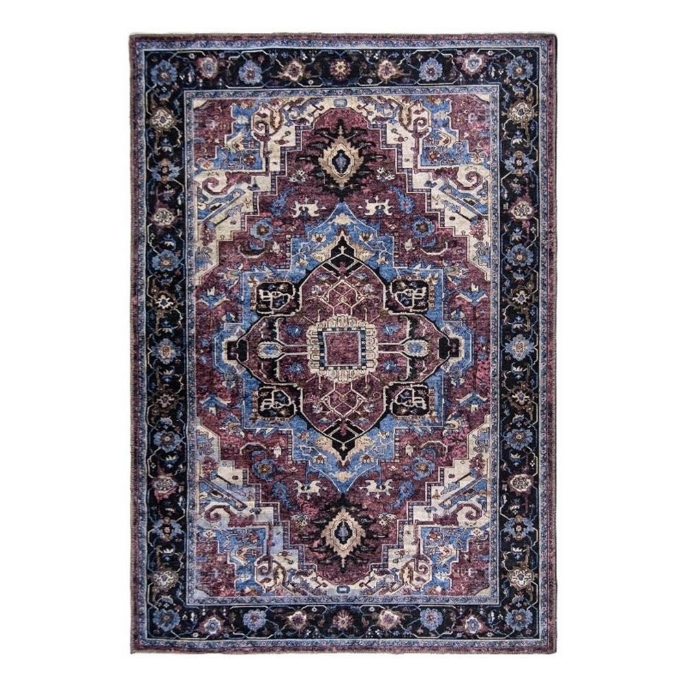 Pemberly Row Multi-Color Traditional Washable 5 ft. x 7 ft. Fabric Area Rug