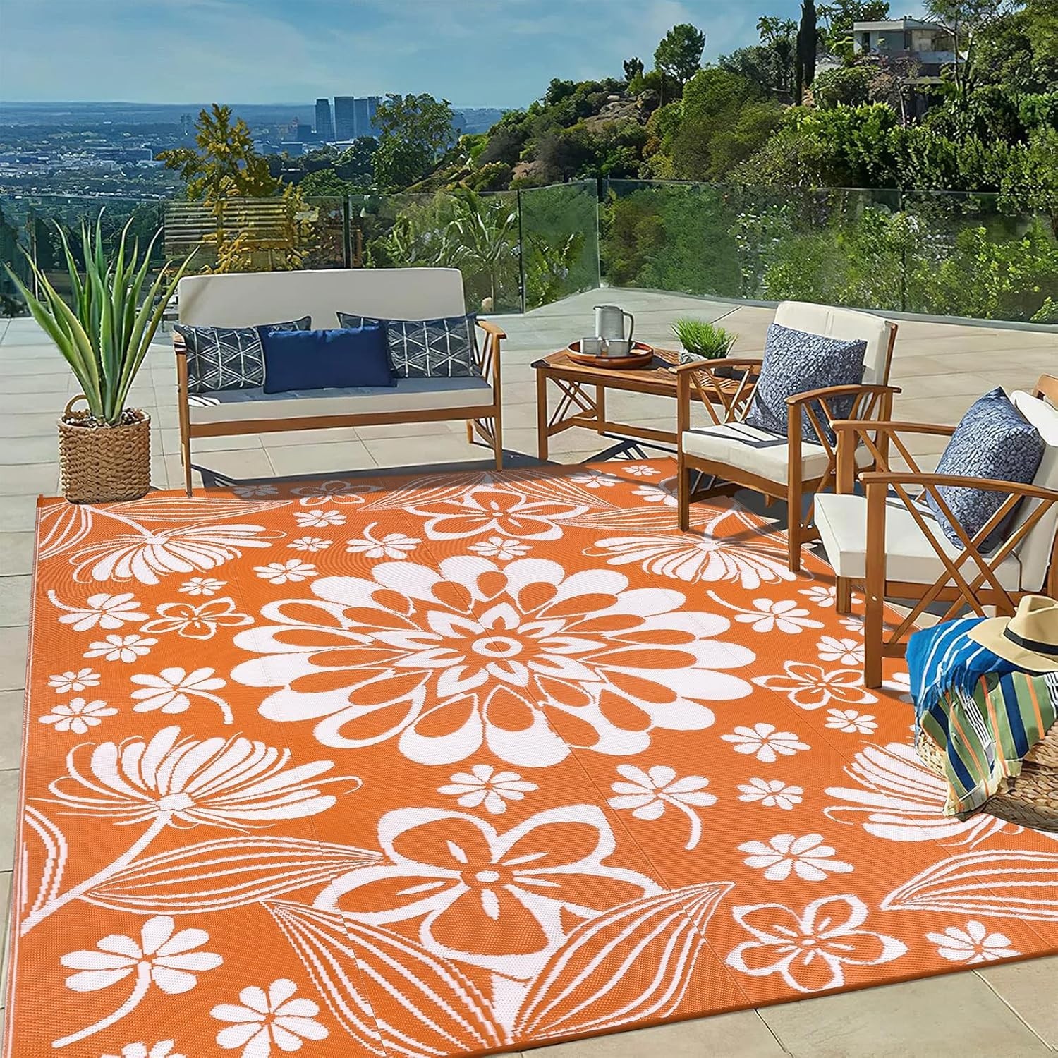 Outdoor Plastic Straw Rug 8×10 Large Waterproof Reversible Patio Camping Mats
