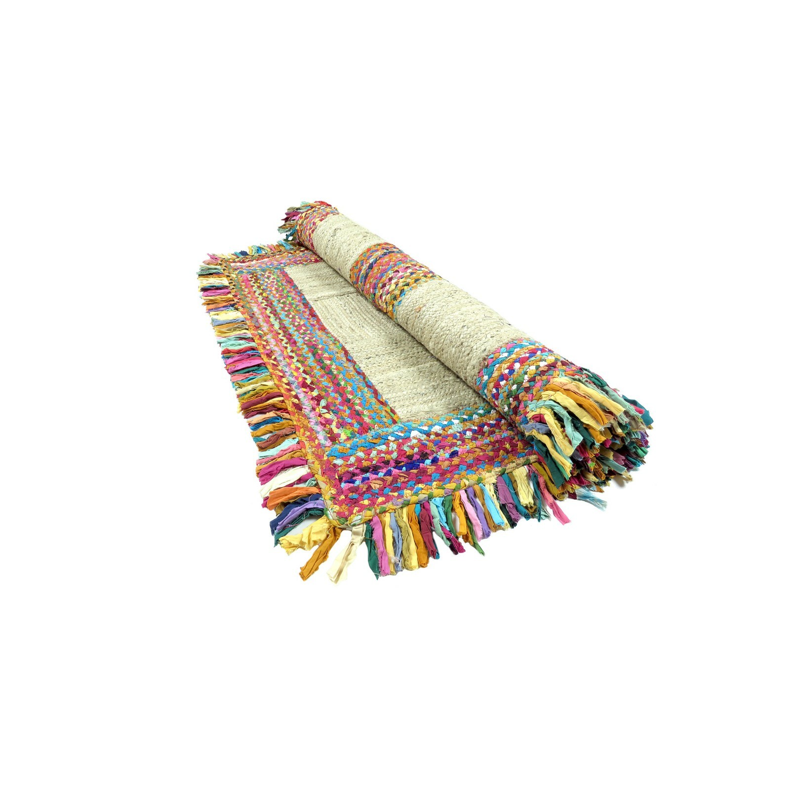 Oussum 100% Jute Cotton Chindi Area Rug Hand Braided Floor Decor Carpet Rag Rugs