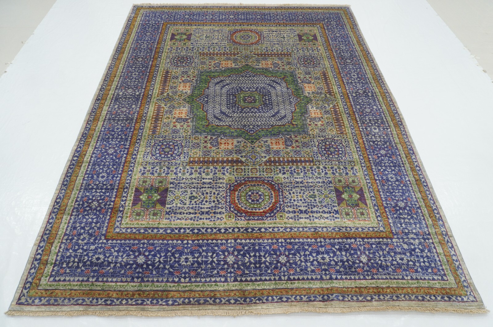 6 x 8 ft Blue Gray Mamluk Afghan Hand Knotted Wool Medallion Area Rug
