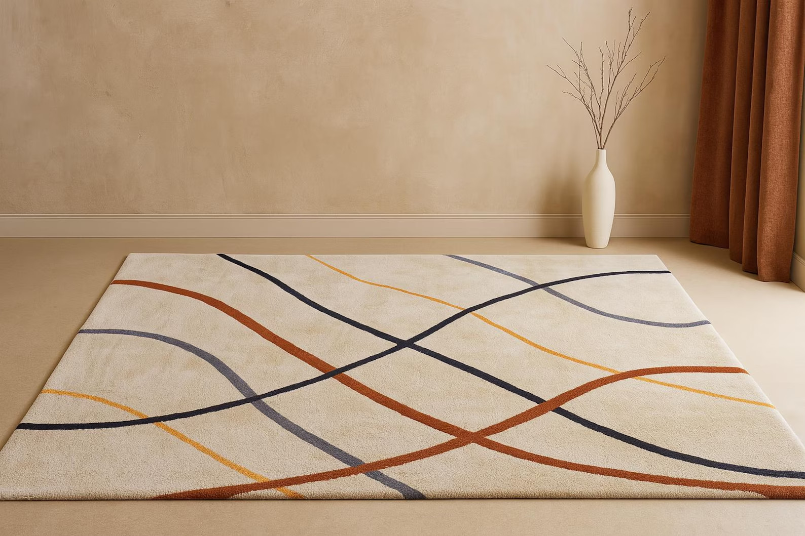 Hand-Tufted Wool Area Rug: Mid-Century Modern Shag Design carpet Living Room