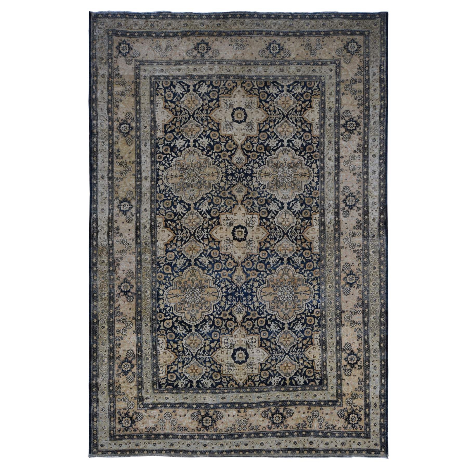 9’4″x13’9″ Blue Antique Zoroastrian Tebraz 100% Wool Hand Knotted Rug R87939