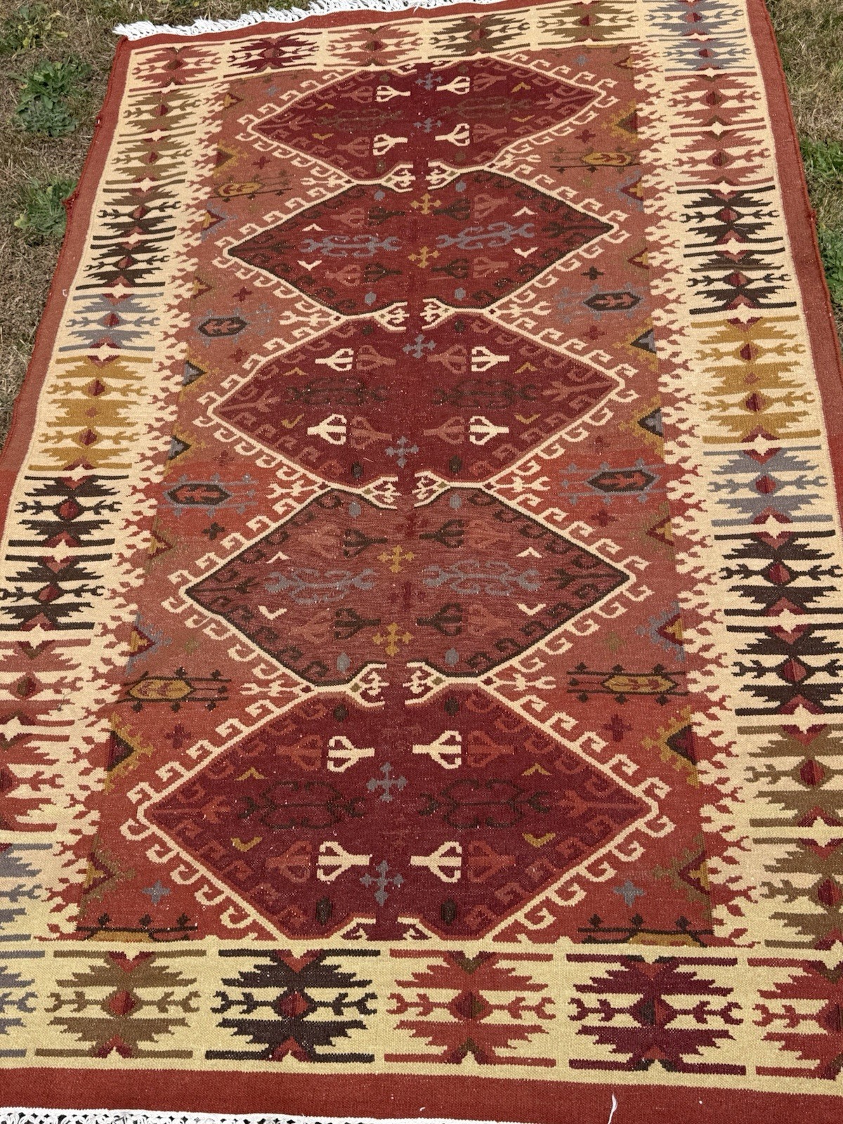 Colorful Hand Knotted Turkish Kilim Carpet Area Rug 96 X 61 Wool Blend