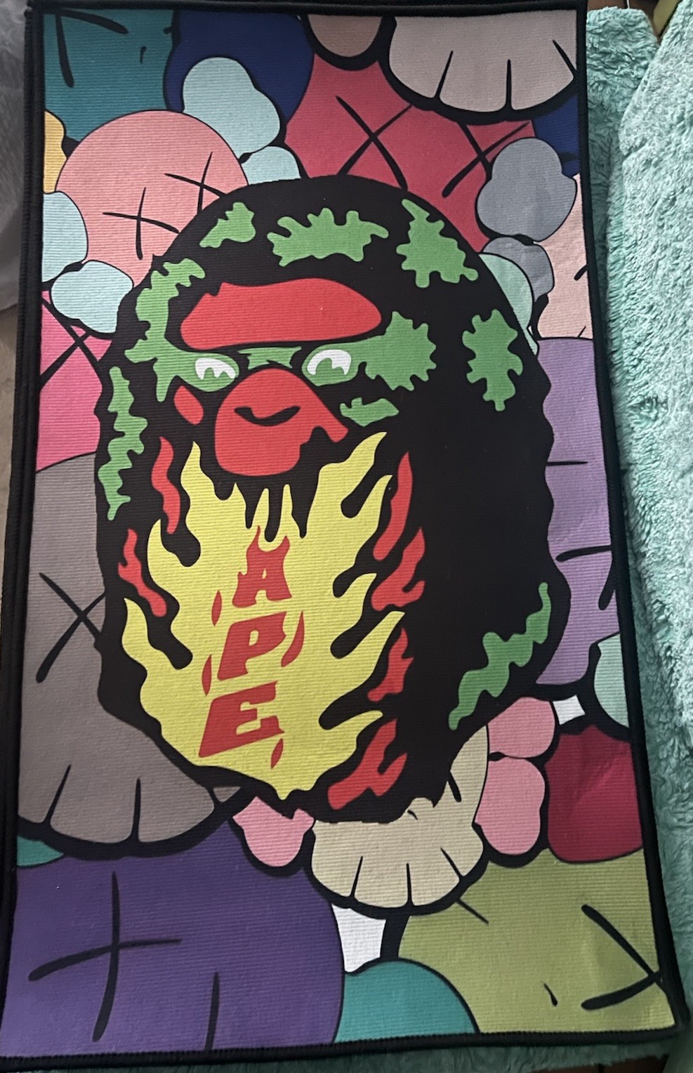A Bathing Ape Multicolor Abstract Rectangle Area Rug for Teens Adults Kids