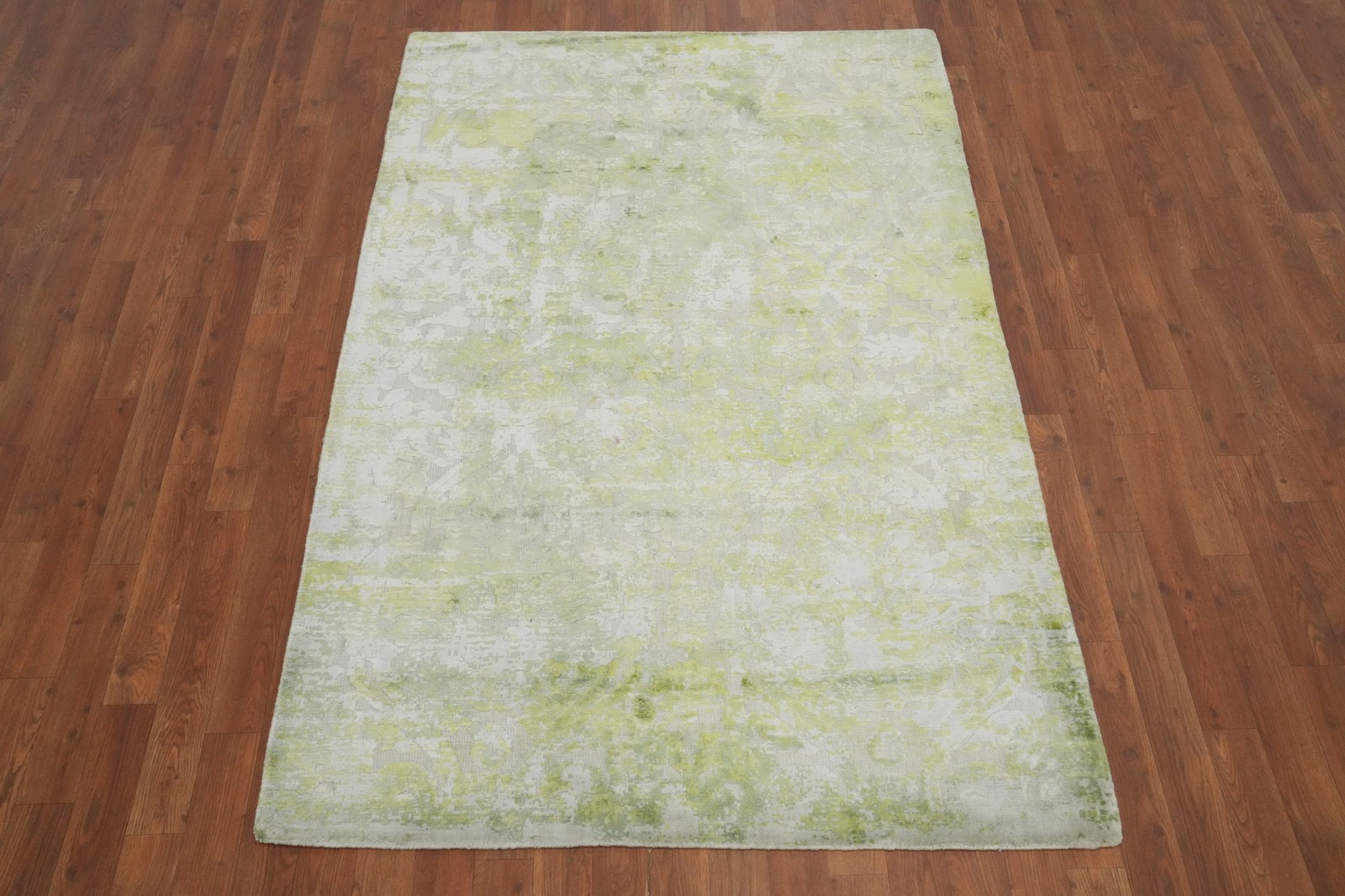 Distressed Look Abstract Rug 4×6 Handmade Modern Style Green/ Ivory Carpet