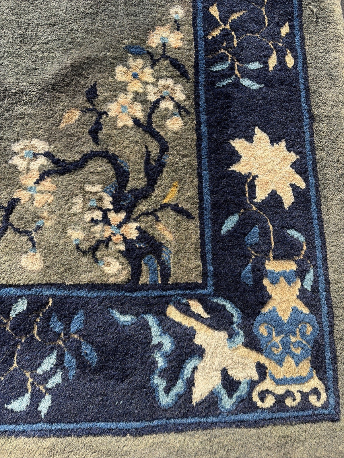 Auth: Antique Art Deco Chinese Rug Plush Green Wool Beauty 6×9