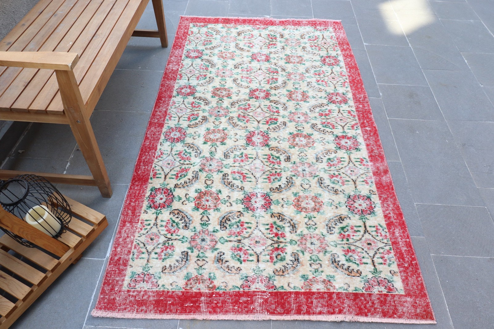 Vintage Turkish Rug, 3,7×6,8 ft Rug, Red Area Oriental Rug