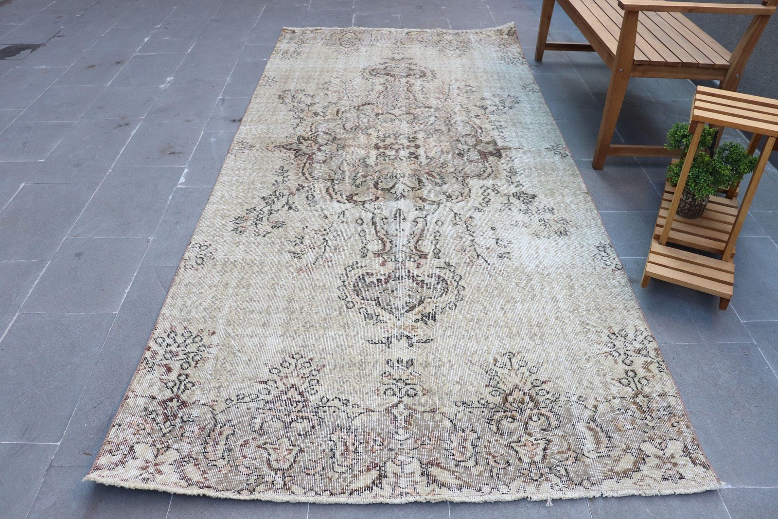 Turkish Vintage Rug, 4,6×10,2 ft Rug, Brown Gray Floral Wool Rug
