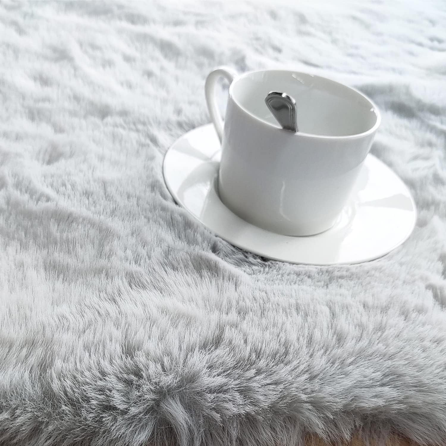Soft Faux Sheepskin Fur Rug Runner Rug 2X6 Grey Fluffy Bedside Plush Shag Nurser