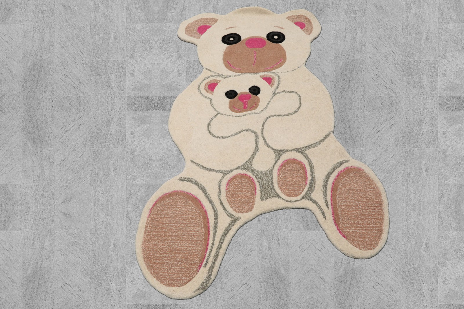 LoomBloom 3×5 Ivory Hand Tufted Wool Area Rug with Bear Design Rustic Decor