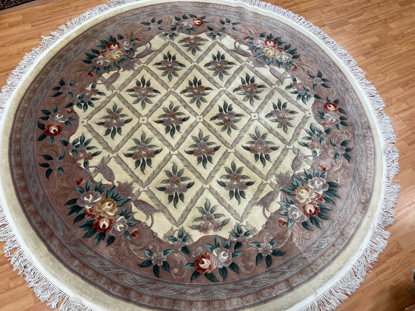 8′ x 8′ Round Chinese Art Deco Oriental Rug – Hand Made – Full Pile – 100% Wool