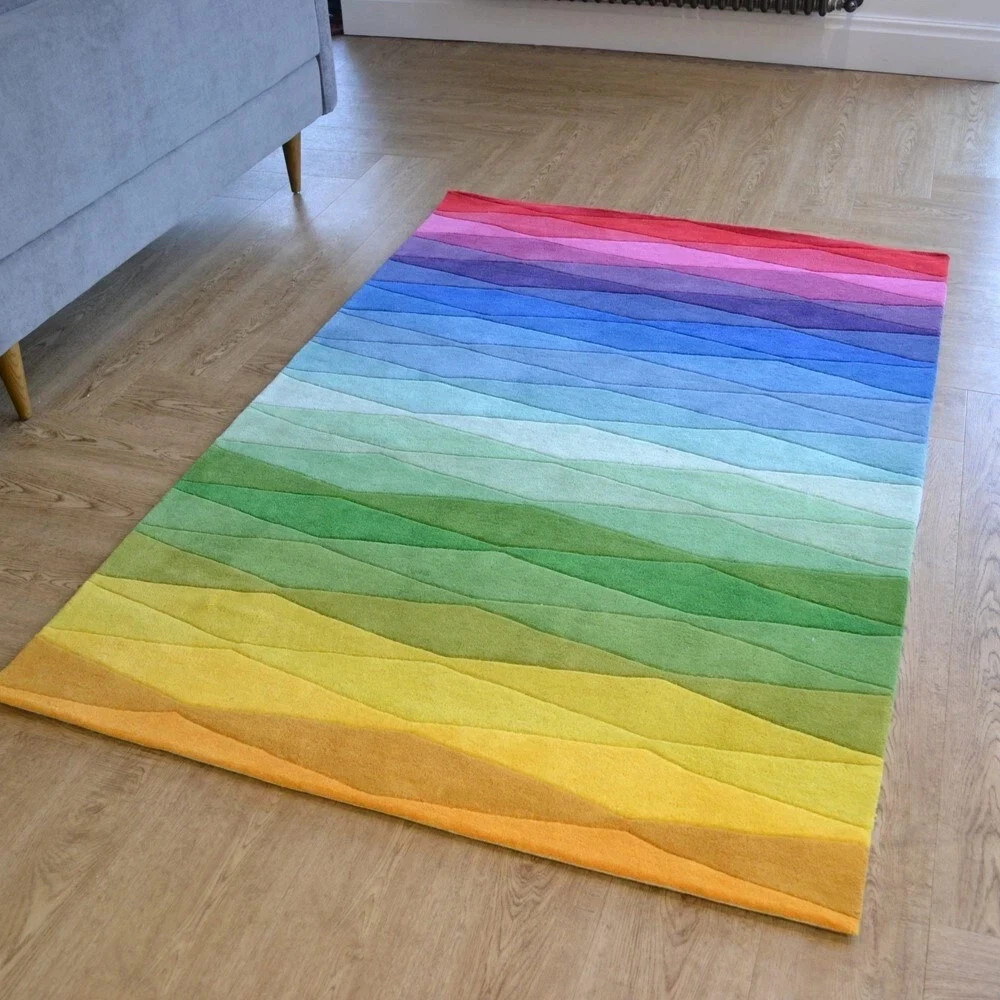 Handmade Tufted Rainbow Area Rug – Colorful Gradient Living Room Carpet.