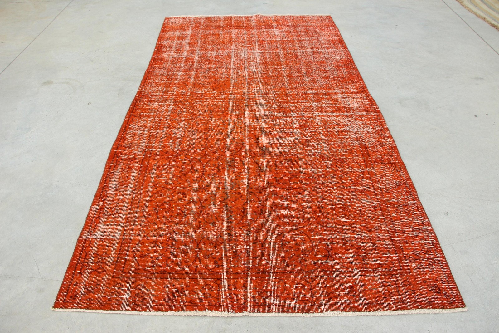 Turkish Large Rug 4,9×8,9 ft, Orange White Southwestern Rug Wool