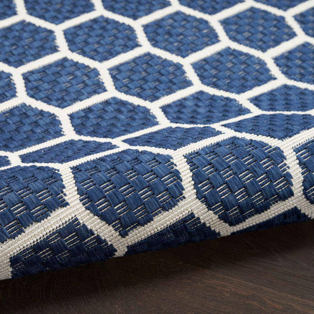 Reversible Indoor Outdoor Navy 2 Ft. X 6 Ft. Honeycomb Contemporary Runner Area