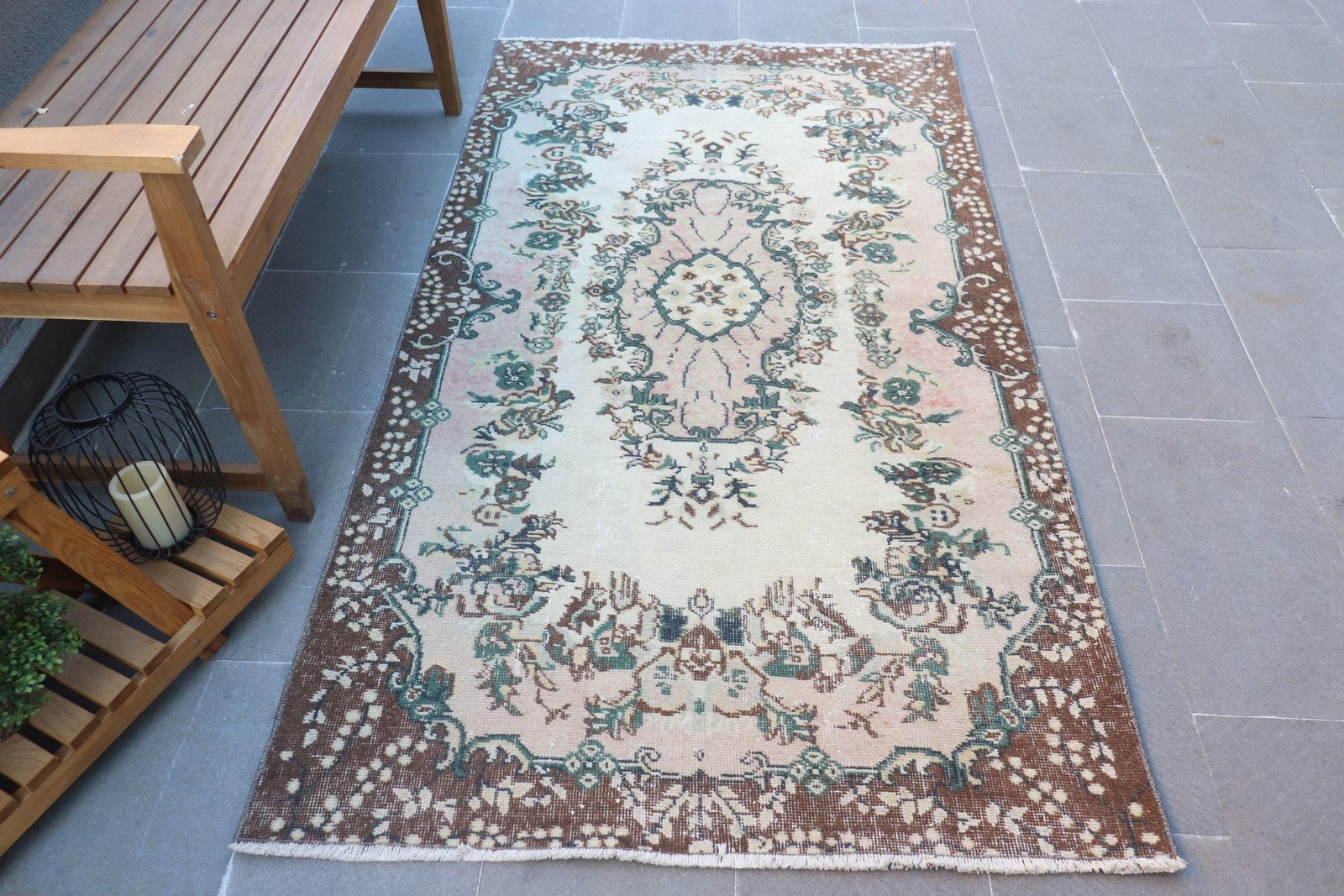 3,7×6,7 ft Rug, Turkish Vintage Rug, Brown Abstract Rug
