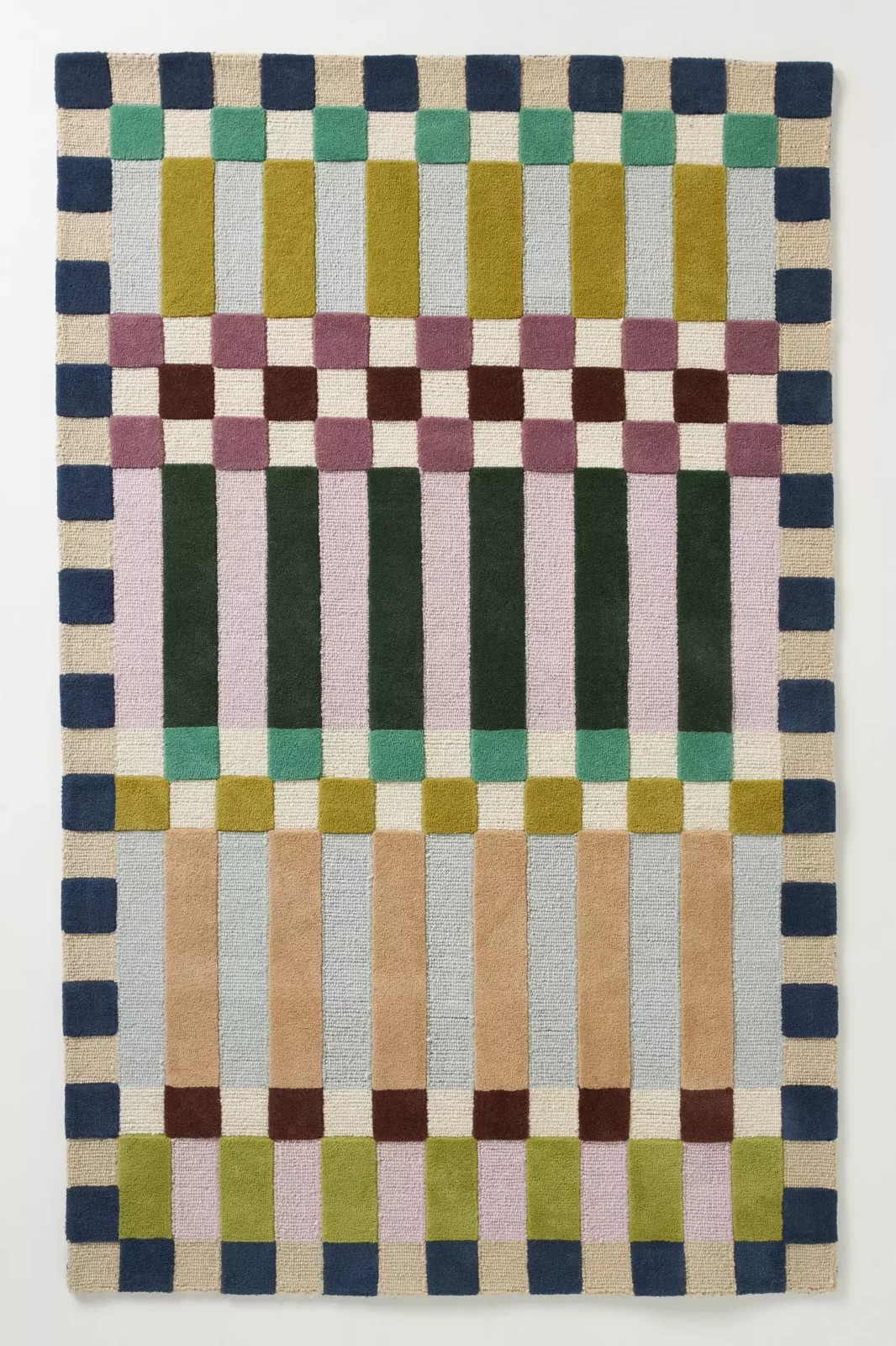 Colorful Checkered Hand Tufted Area Rug 5×8 Geometric Striped Modern Carpet