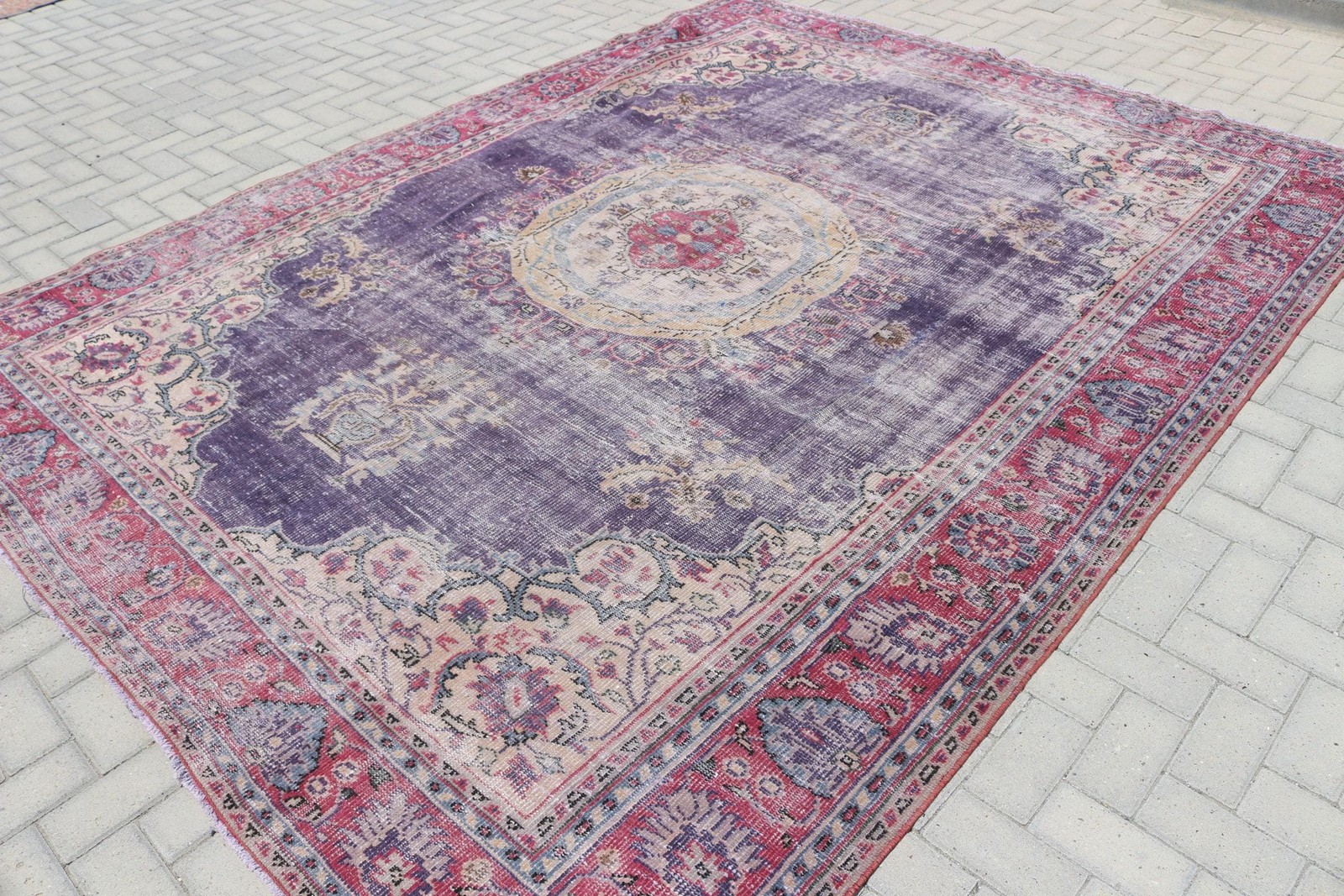 8,1×10,3 ft Vintage Rug, Turkish Oversize Rug, Purple Red Plants & trees Wool