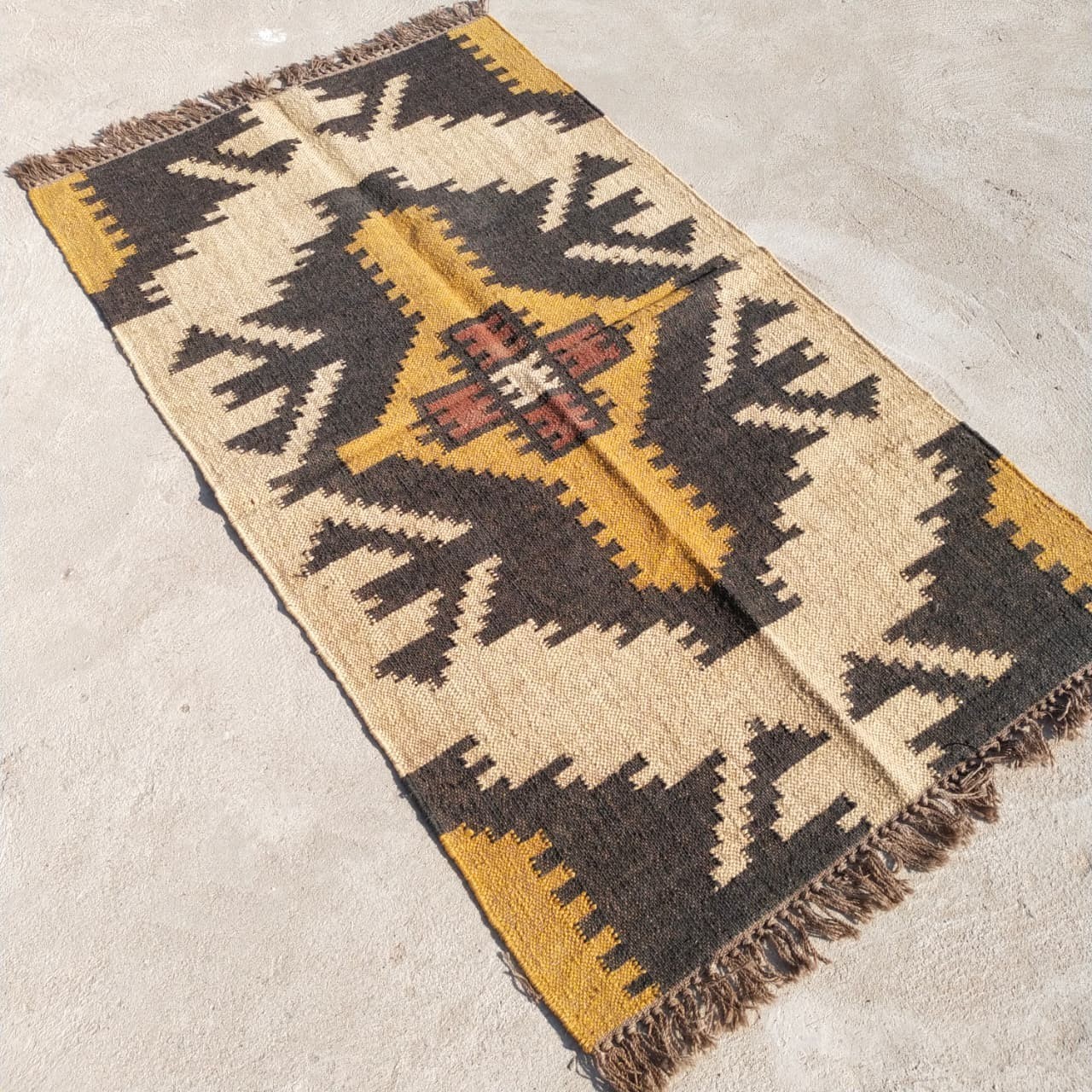 Handwoven Wool Jute Kilim Rug – Boho Area Rug, Rustic Living Room Carpet, Natura