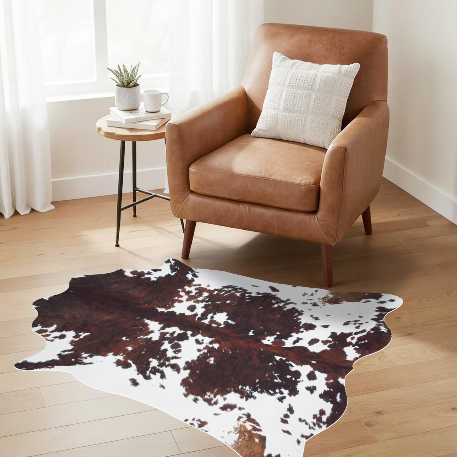 Brown Faux Cowhide Rug 2.3×3.6 FT Western Animal Print Non Slip Area Carpet