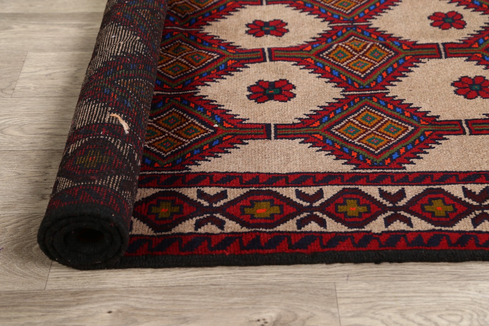 Geometric Beige Wool Handmade Rug 3×6 Tribal Oriental Foyer Carpet