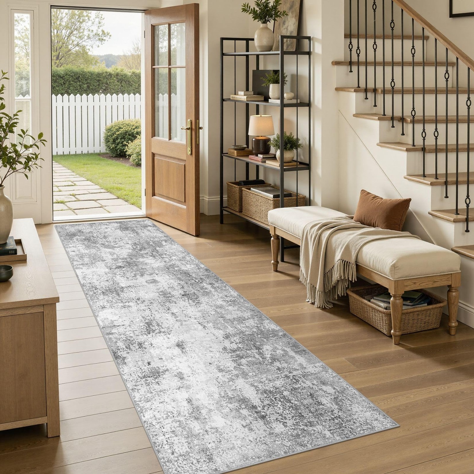 Washable Runner Rug 3×8, Non Slip Neutral Area Rug for Hallway