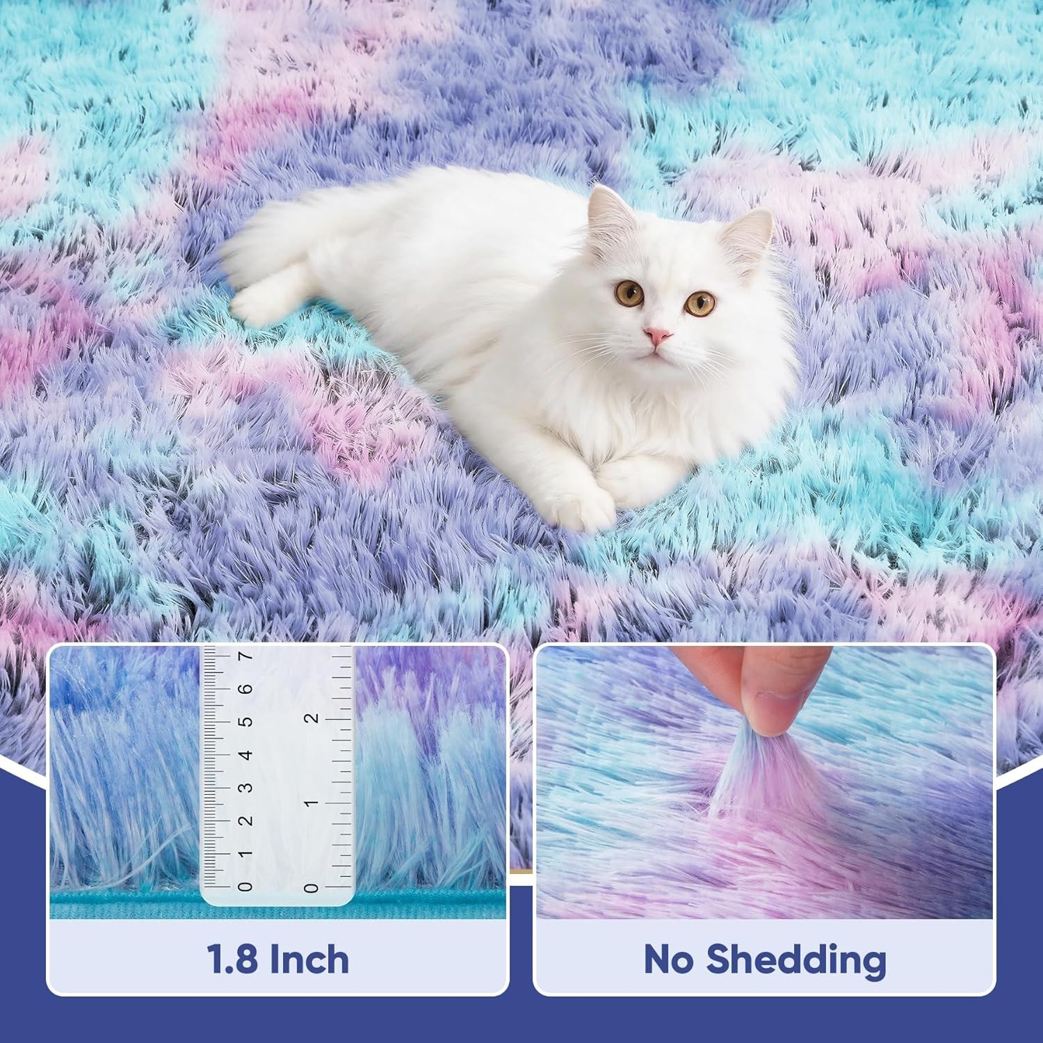 8×10 Fluffy Rugs for Girls Bedroom: Large Shag High Pile Area Rug Upgrade Non-Sl