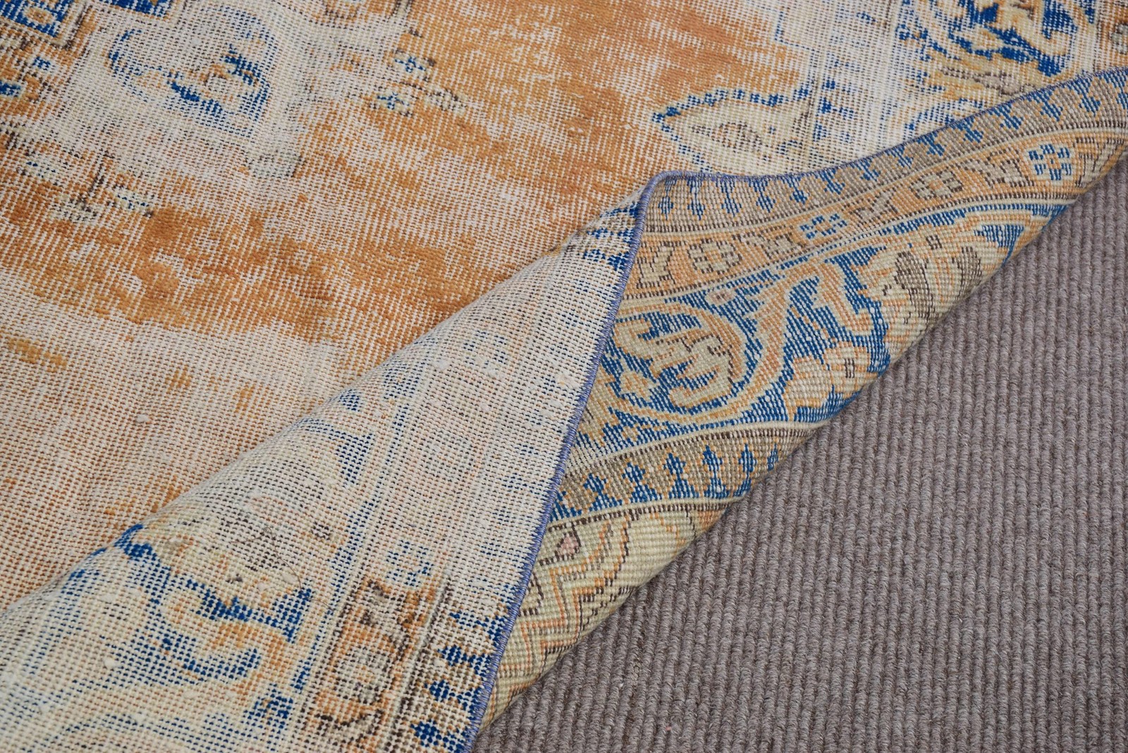 Vintage 7,2×9,9 ft Rug, Turkish Oversize Rug, Blue Camouflage Rug