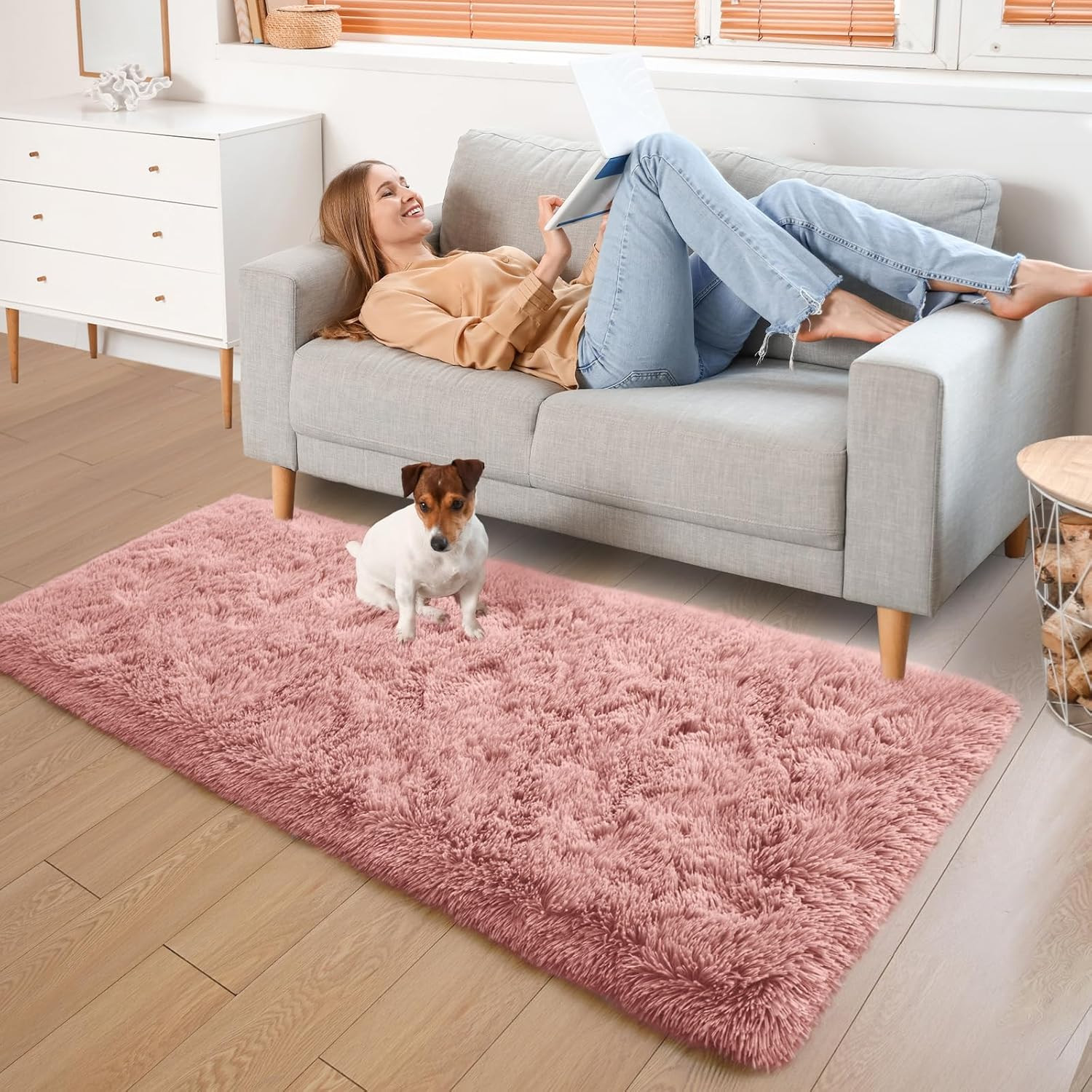 YJ.GWL Fluffy Runner Rugs for Bedroom Living Room Soft 2×6 Feet, Dirt Pink