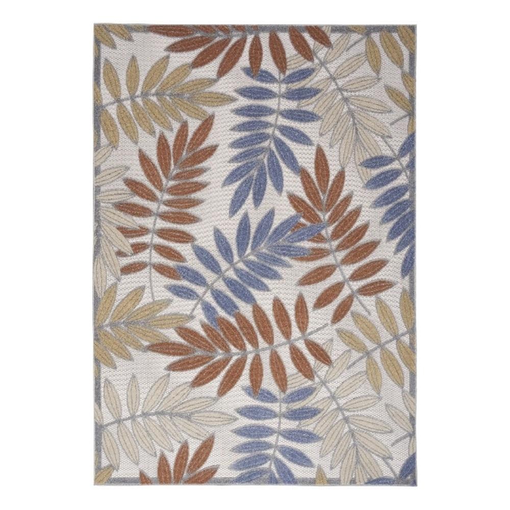Pemberly Row 42×66″ Polypropylene Fabric Area Rug in Blue and Mocha