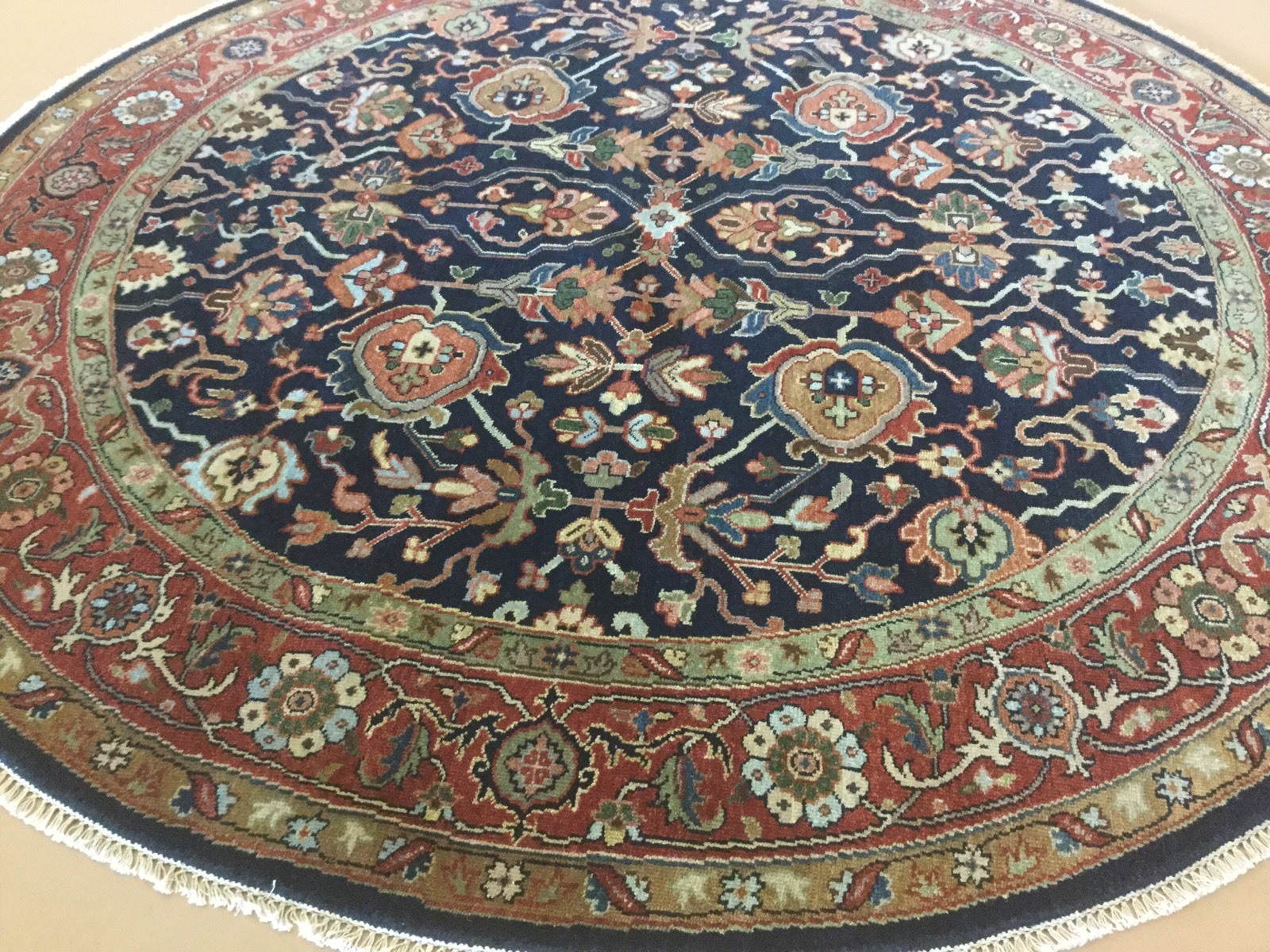 6′ X 6′ Round Navy Blue Rust Fine Geometric Oriental Rug Hand Knotted Wool Foyer