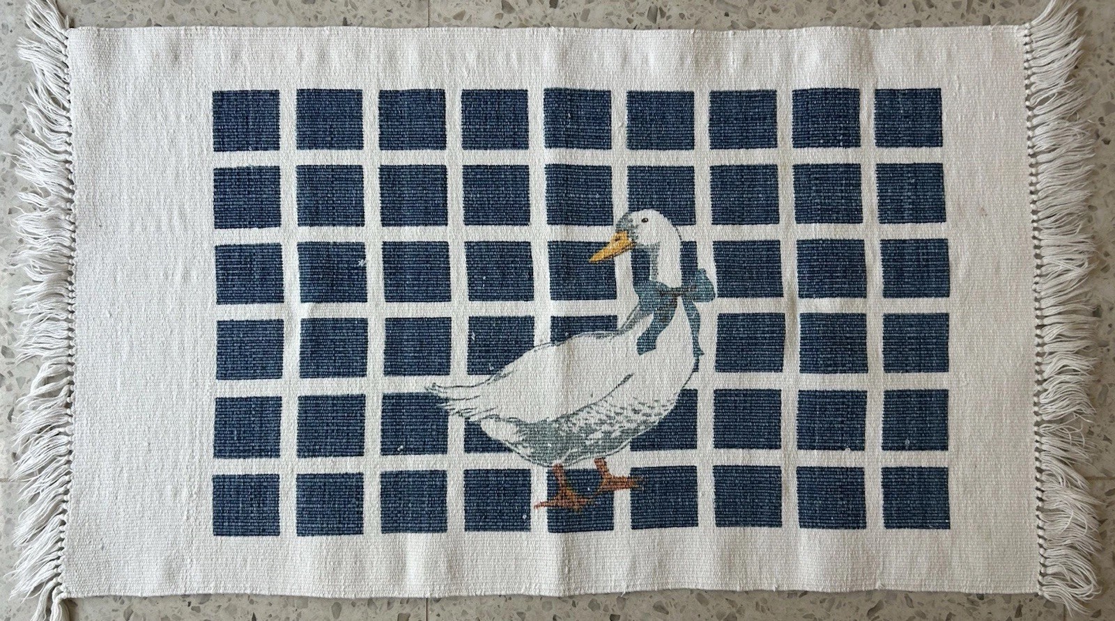 VTG Gordon Fraser Country Ducks Goose Woven Cotton Linen Rug Runner 36”x 21”
