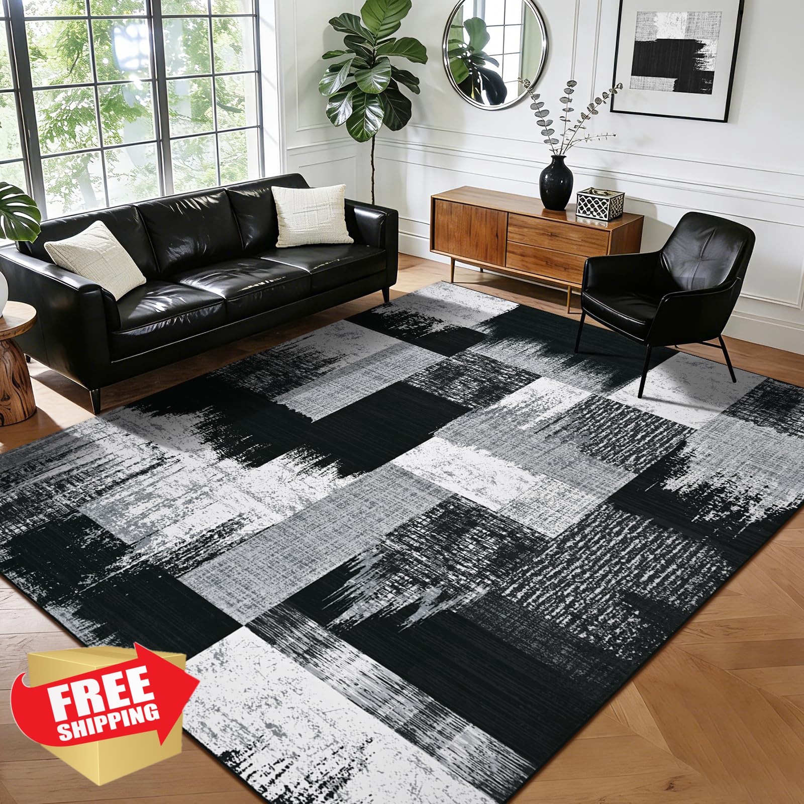 Yinhua Geometric Grey Rug 4′ x 6′