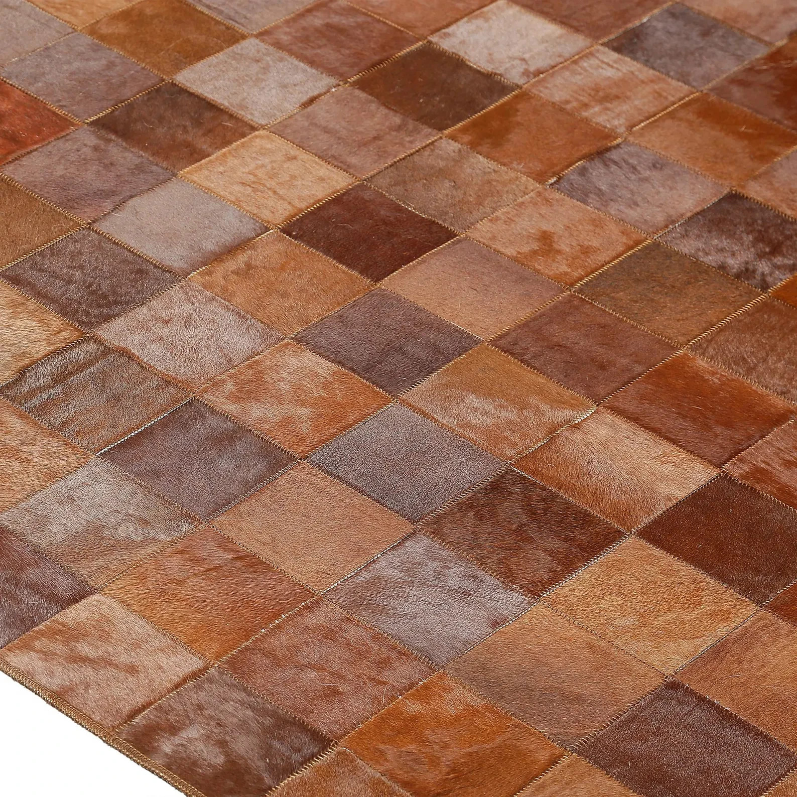 Handmade Brown Cowhide Patchwork Rug Hair on Hide Leather Area Rug Modern Carpet