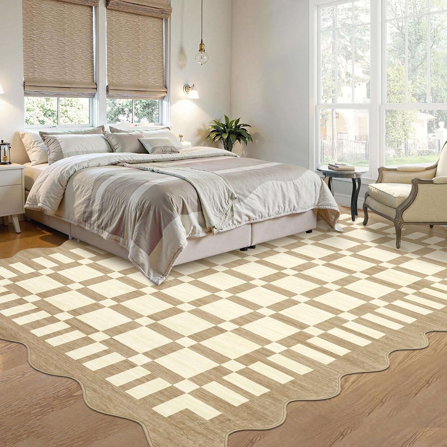 Garvee Scalloped Checkered 5×7 Area Rug Washable Non Slip Living Dining Bedroom