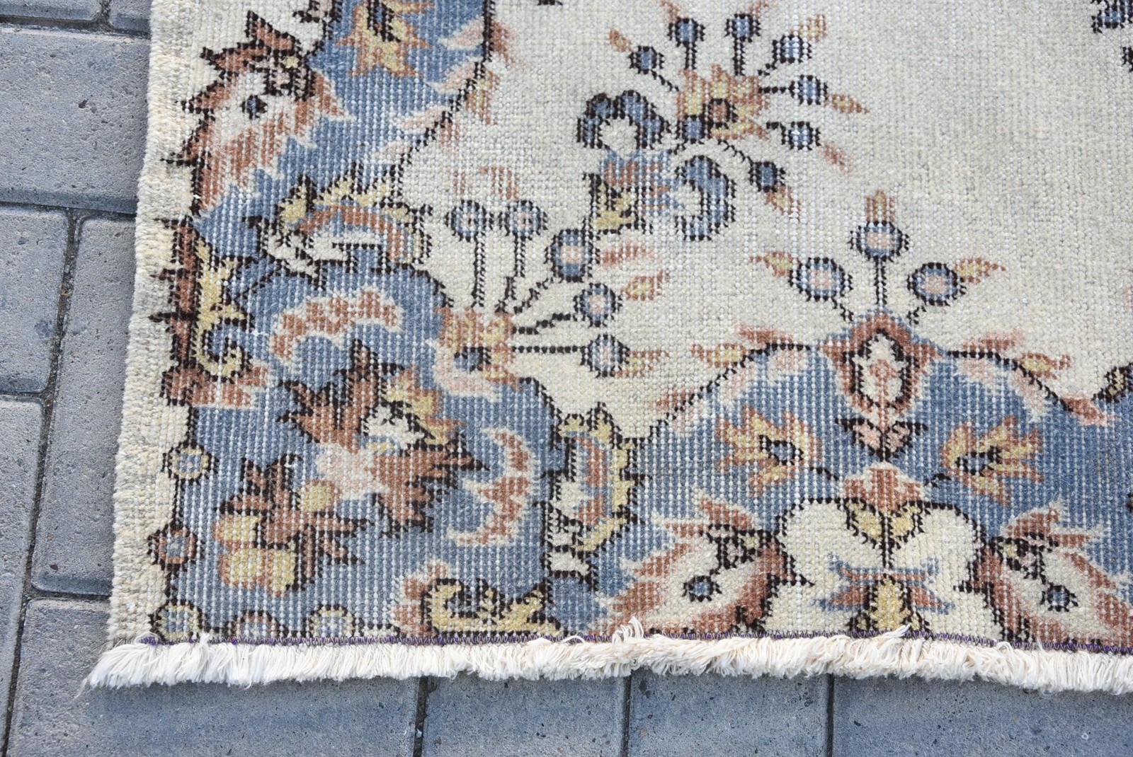 Turkish Rug, Area 3,9×6,6 ft Vintage Rug, Blue Floral Wool Rug
