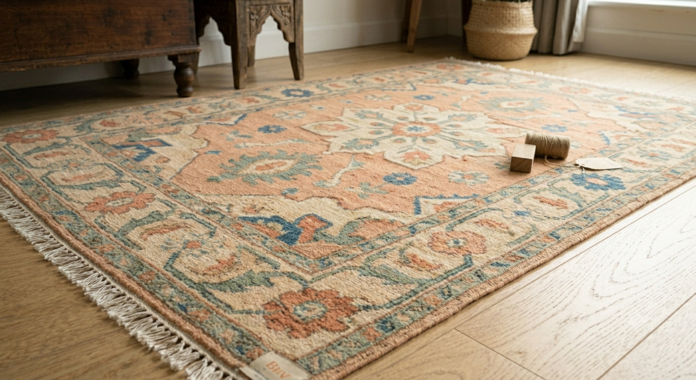 Hand Knotted Oushak Rug Wool Area Rug Vintage Turkish Floral Carpet