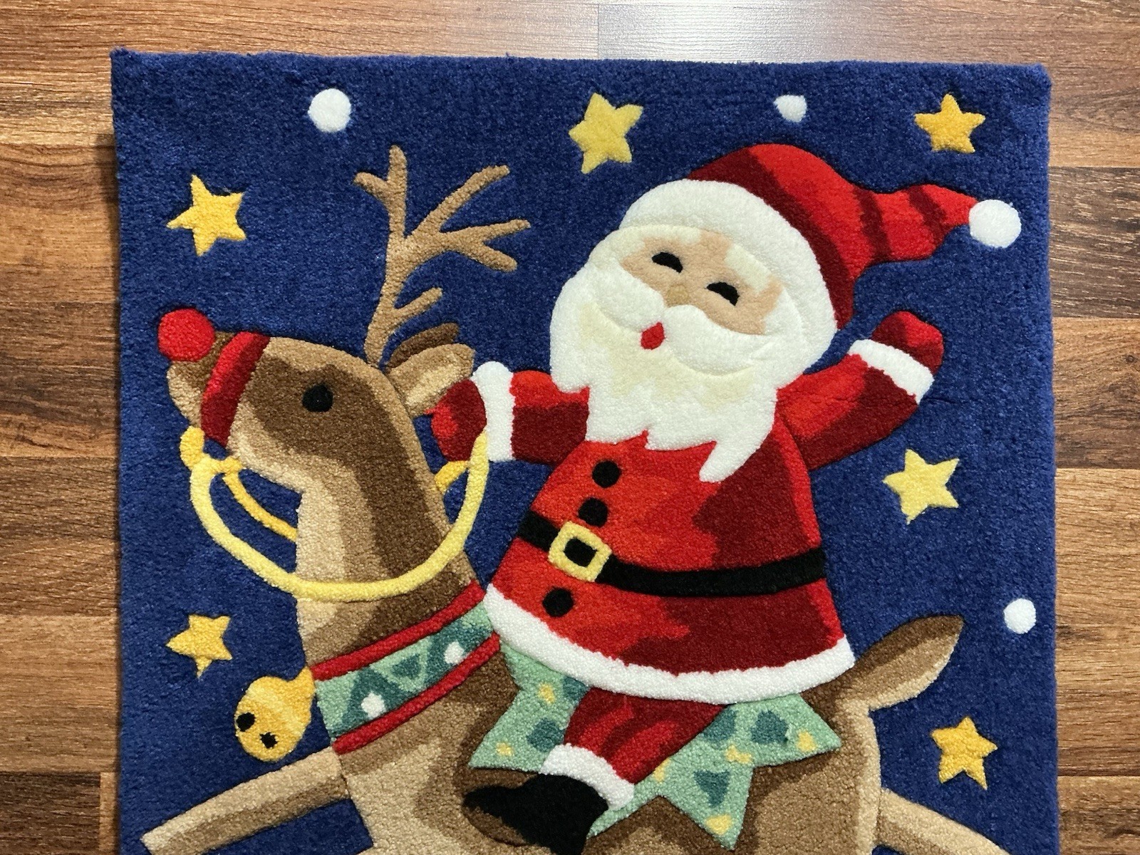 Beautiful Christmas SANTA RIDING A REINDEER STARRY NITE Thick Multicolor Rug