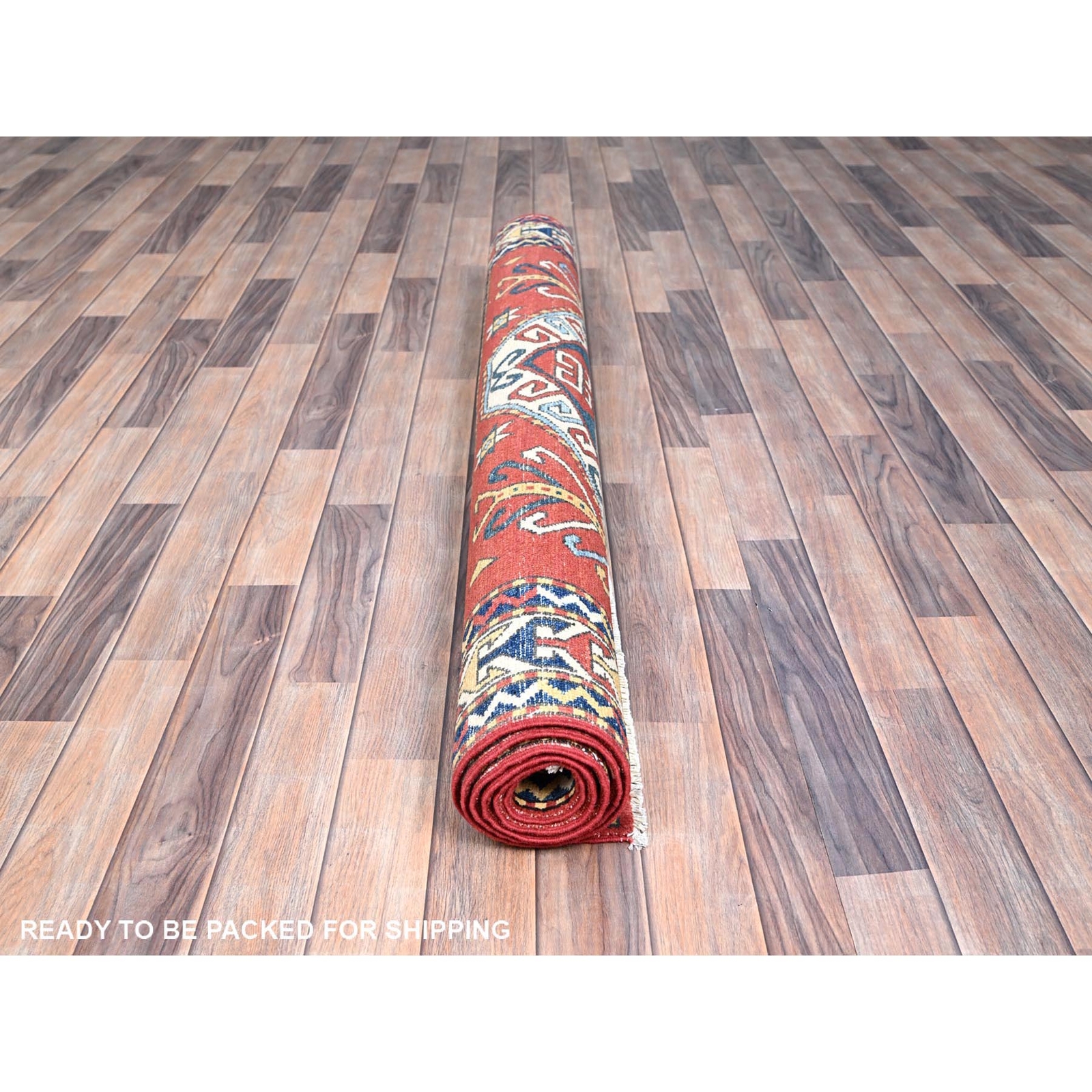 5’x6’6″ Pepperoni Red Wool Antiqued Caucasian Swan Kazak Hand Knotted Rug R86809