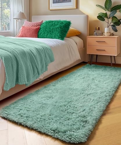 Sage Green Runner Rugs for Bedroom Living Room Plush Fluffy Rug 2×6 Ft, Soft