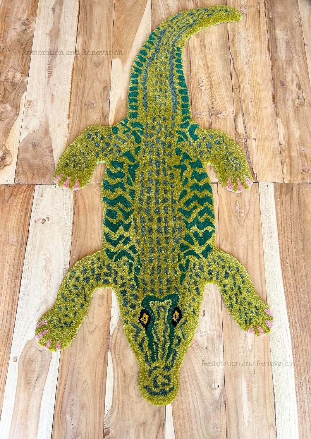 Crocodile Wool Area Rug – Handmade 100% Wool with Realistic Animal Print Design