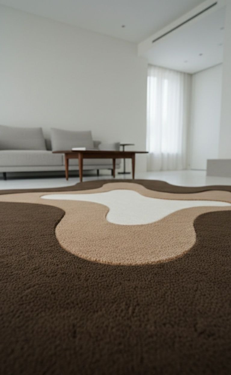 Modern Abstract Area Rug 2×3 ft Brown Beige Ivory Organic Shape Accent Carpet